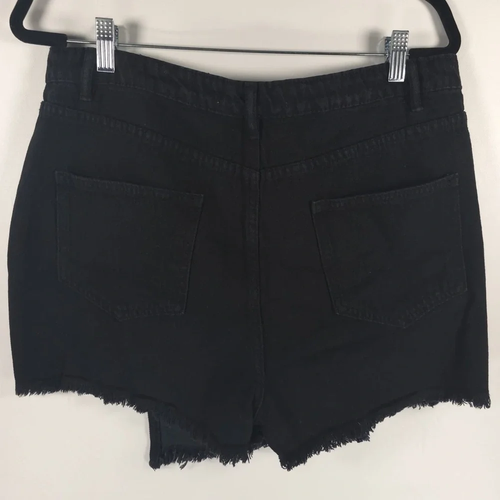 NWT HIGHWAY JEANS‎ Black Denim Faux Wrap Asymmetrical Cut Off Shorts Size 13